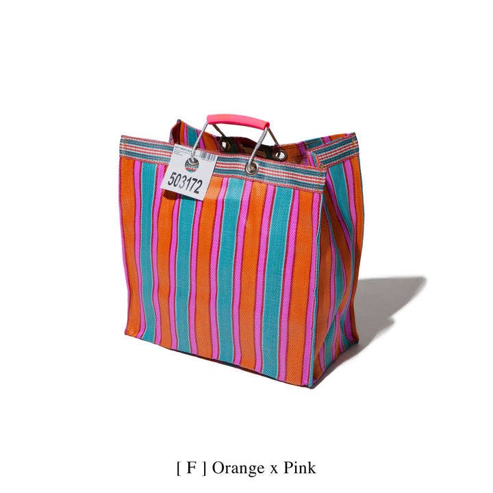 RECYCLED PLASTIC STRIPE BAG - Square: Red x Blue